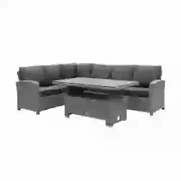 Compact Grey Rattan Corner Sofa and Rising Table with Free Rain Cover